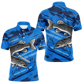 Maillot de Pêcheur Sportif Anti UV - Brochet Bleu Personnalisé - Polo Homme