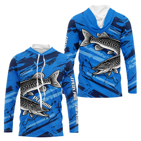 Maillot de Pêcheur Sportif Anti UV - Brochet Bleu Personnalisé - Sweat Homme