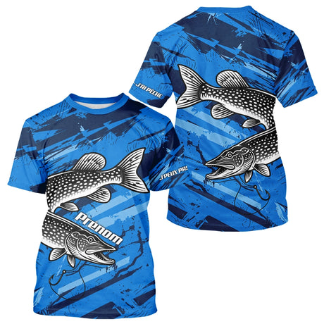 Maillot de Pêcheur Sportif Anti UV - Brochet Bleu Personnalisé - T-Shirt Homme