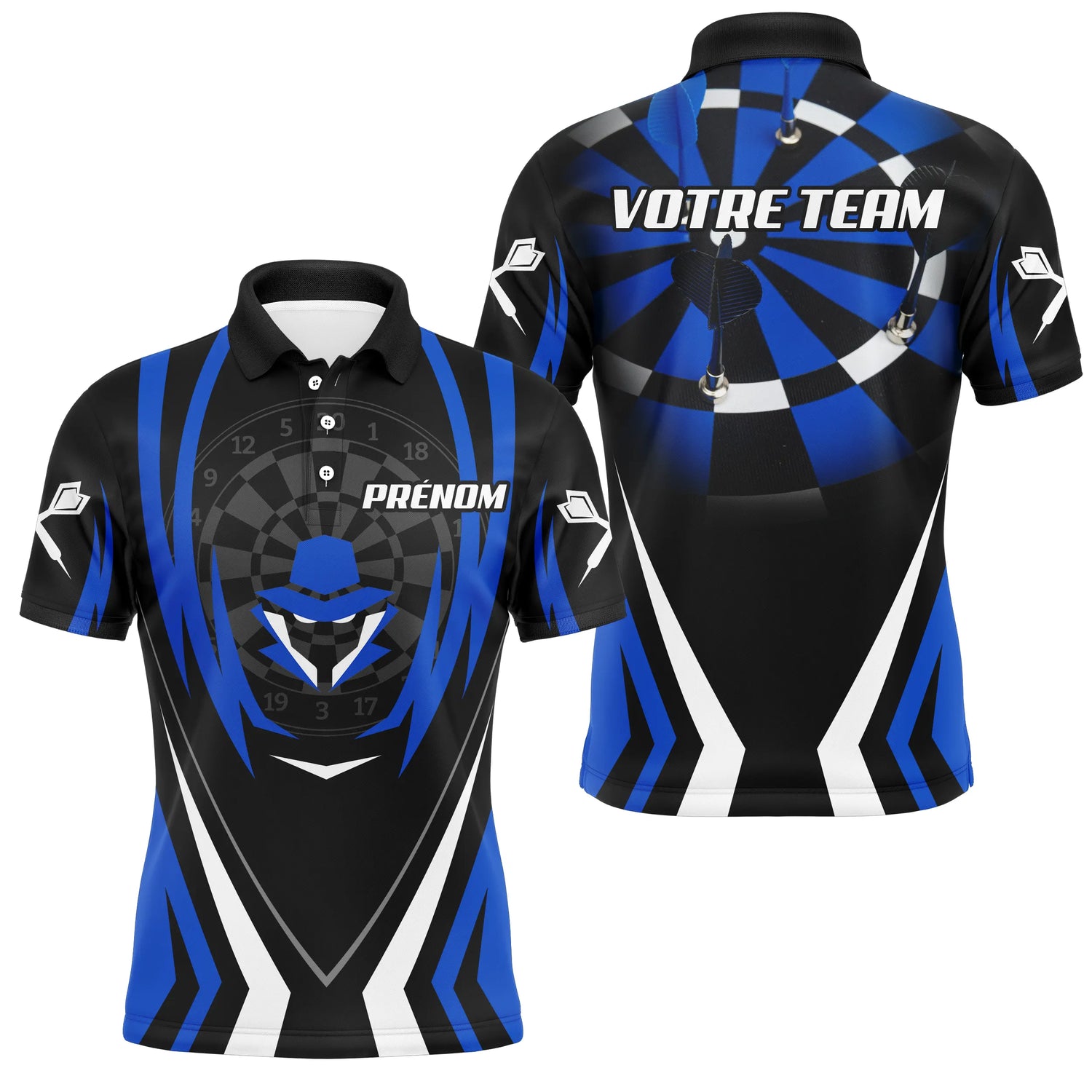 Mailot Fléchettes Personnalisé - Style Bleu Noir Moderne - Polo Homme