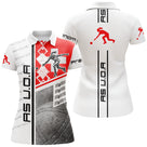 Polo pétanque femme AS V.O.A blanc rouge, design club personnalisable au prénom et équipe