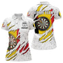 Polo darts Femme blanc design Belgique déchirure tricolore et cible fléchées avec nom équipe