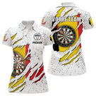 Polo darts Femme blanc design Belgique déchirure tricolore et cible fléchées avec nom équipe