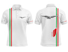 Polo Guzzi Valais blanc homme avec rayures rouge et vert, logo aigle Moto Guzzi et écusson canton du Valais