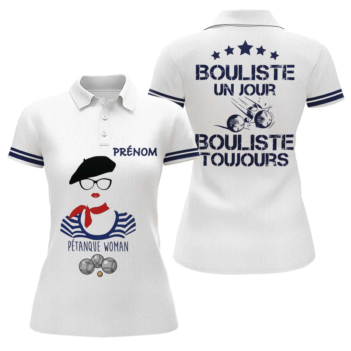 Polo Blanc Bouliste Un Jour Pétanque - Homme Femme Sur Mesure - Polo Femme