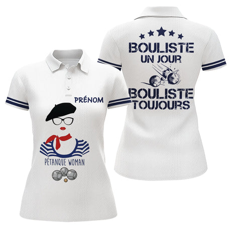 Polo Blanc Bouliste Un Jour Pétanque - Homme Femme Sur Mesure - Polo Femme