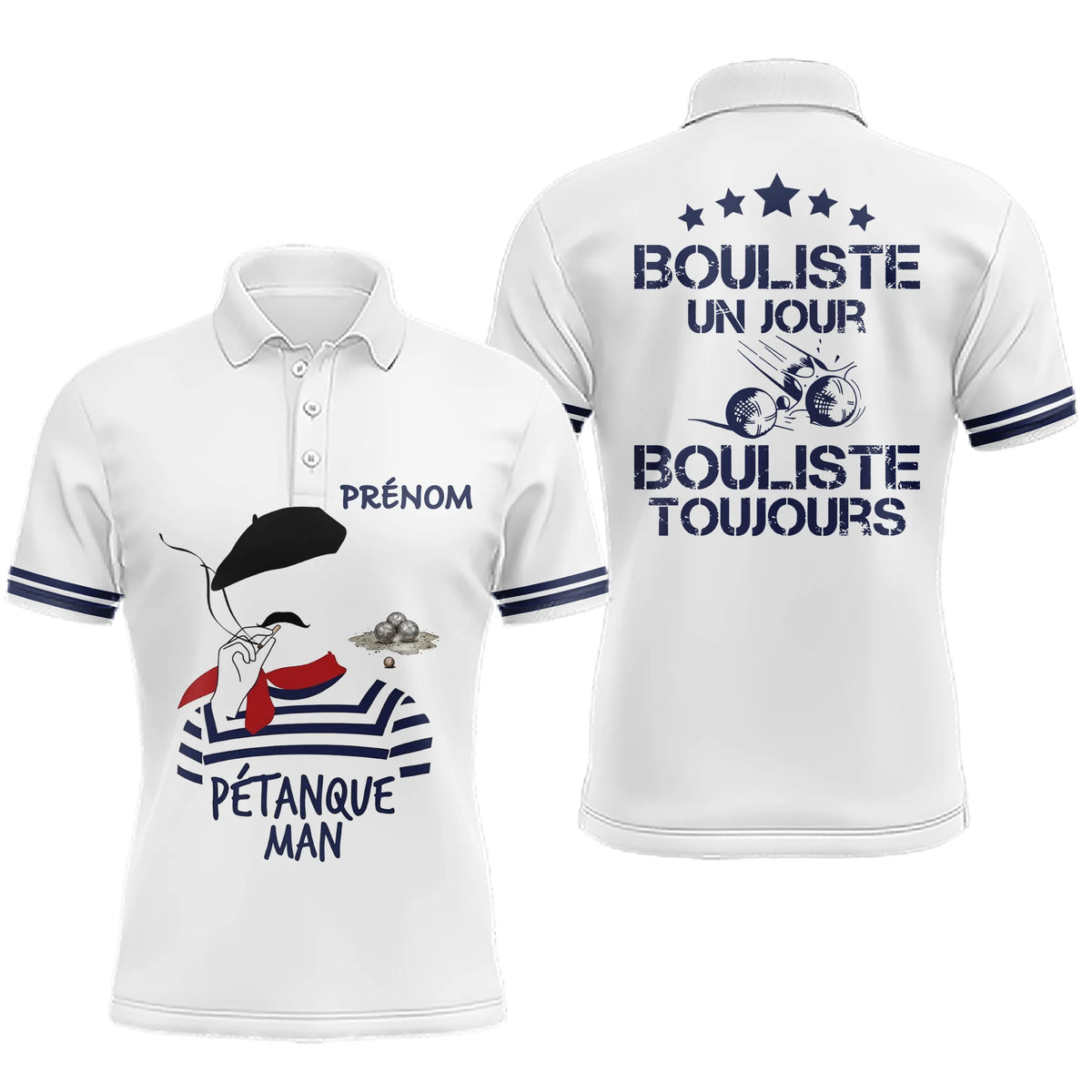 Polo Blanc Bouliste Un Jour Pétanque - Homme Femme Sur Mesure - Polo Homme