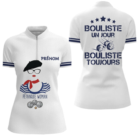 Polo Blanc Bouliste Un Jour Pétanque - Homme Femme Sur Mesure - Polo Zippé Femme