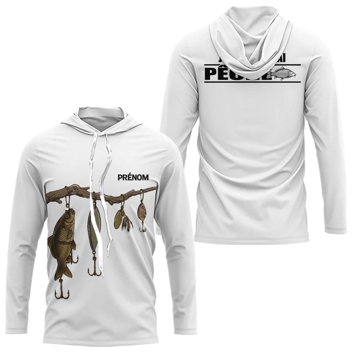 Polo Blanc Pêcheur Personnalisé - Je Peux Pas J'ai Pêche - Long Sleeves Hoodie
