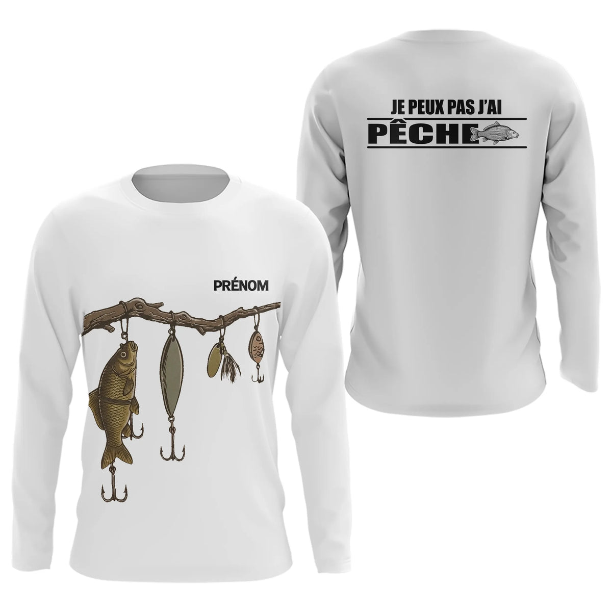 Polo Blanc Pêcheur Personnalisé - Je Peux Pas J'ai Pêche - Long Sleeves Shirt