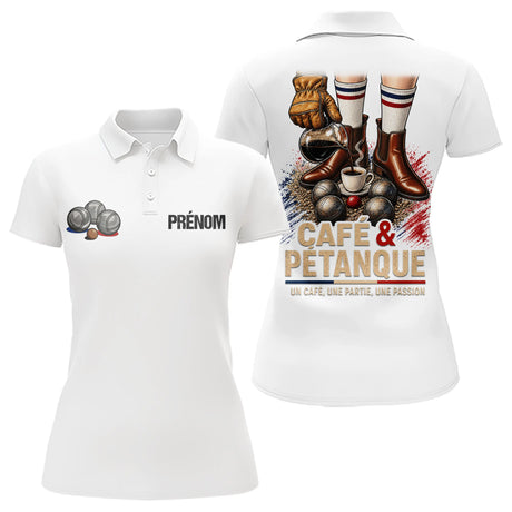 Polo Blanc Pétanque - Café & Passion Homme Femme - Polo Femme