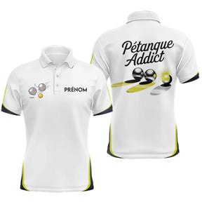 Polo Blanc Pétanque Addict - Personnalisé Bouliste Blanc & Jaune - Polo Homme