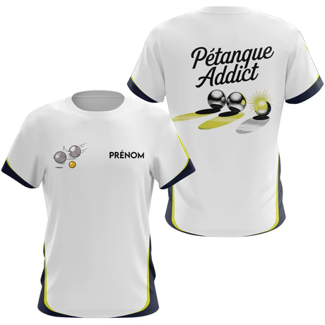 Polo Blanc Pétanque Addict - Personnalisé Bouliste Blanc & Jaune - T-Shirt Femme