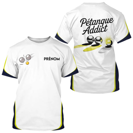 Polo Blanc Pétanque Addict - Personnalisé Bouliste Blanc & Jaune - T-Shirt Homme