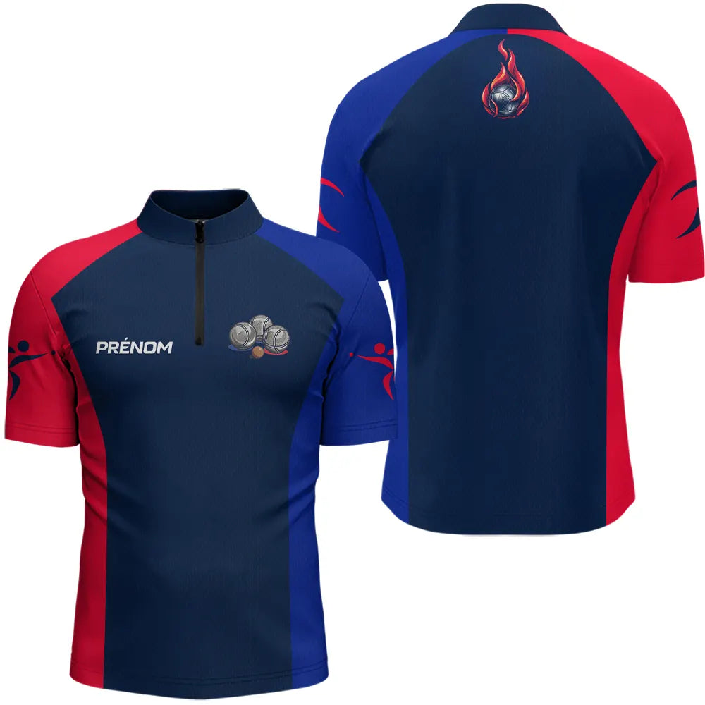 Polo Boules Pétanque Homme Femme - Drapeau Français - Polo Zippé Homme