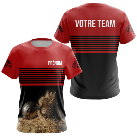 Polo Boules Pétanque Personnalisé - Rouge et Noir Prénom - T-Shirt Femme