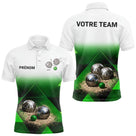 Polo Boules Pétanque Tenue Unique - Nom & Équipe Blanc Vert - Polo Homme
