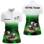 Polo Boules Pétanque Tenue Unique - Nom & Équipe Blanc Vert - Polo Zippé Femme