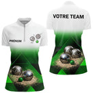 Polo Boules Pétanque Tenue Unique - Nom & Équipe Blanc Vert - Polo Zippé Femme