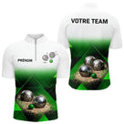 Polo Boules Pétanque Tenue Unique - Nom & Équipe Blanc Vert - Polo Zippé Homme