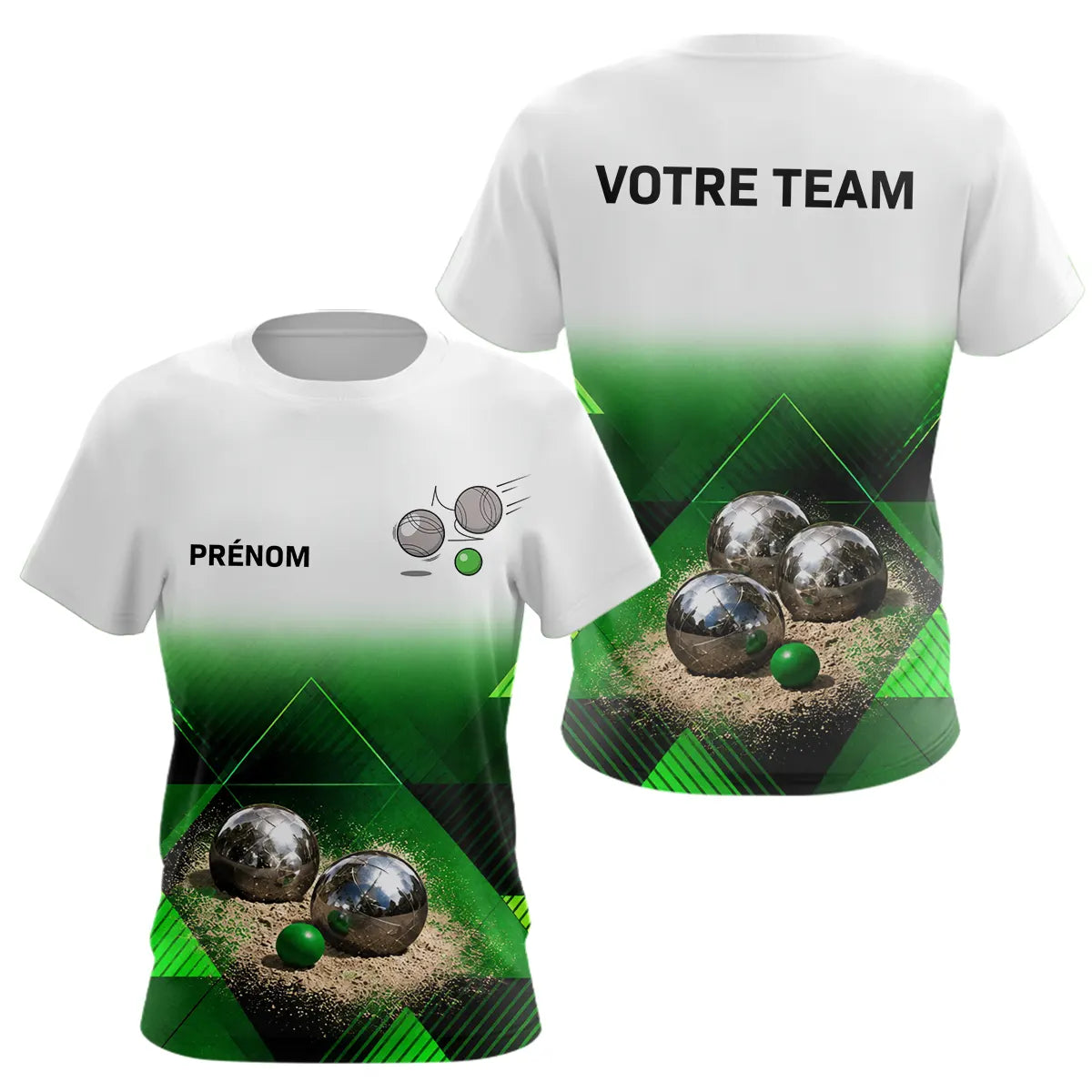 Polo Boules Pétanque Tenue Unique - Nom & Équipe Blanc Vert - T-Shirt Femme