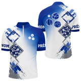 Polo Boules Pétanque Tournoi - Bleu Blanc Graphique - Polo Zippé Homme
