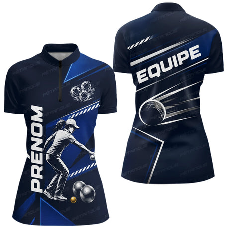 Polo Bouliste Bleu Personnalisable - Équipe Homme Femme - Polo Zippé Femme