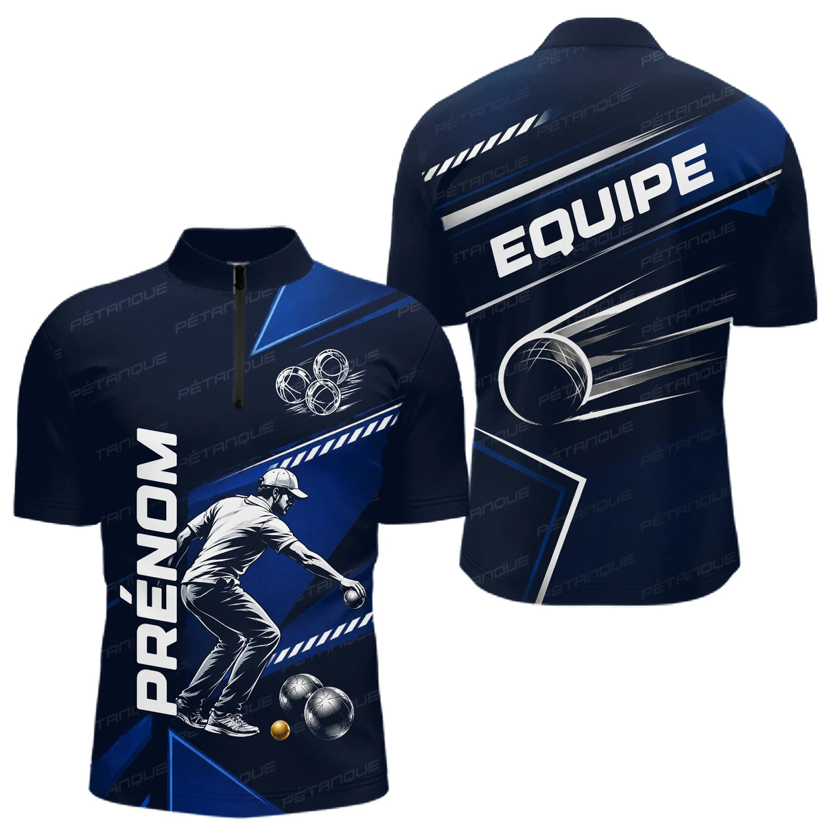 Polo Bouliste Bleu Personnalisable - Équipe Homme Femme - Polo Zippé Homme