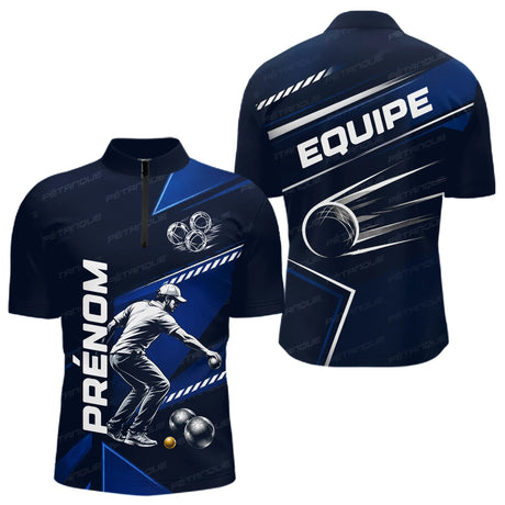 Polo Bouliste Bleu Personnalisable - Équipe Homme Femme - Polo Zippé Homme