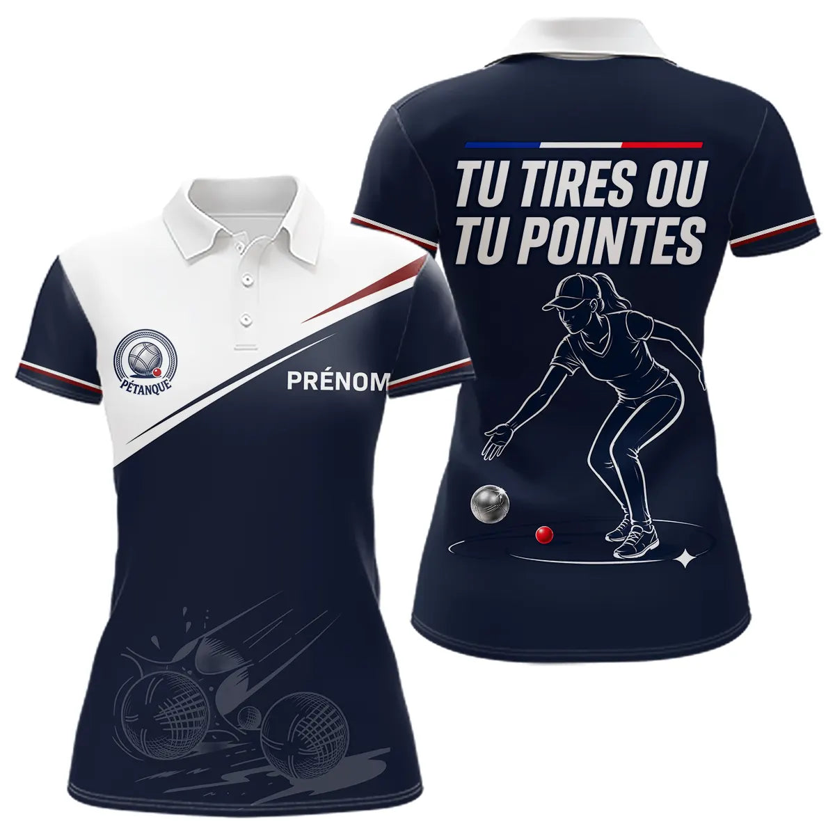 Polo Bouliste Pétanque Homme Femme - Bleu Marine - Polo Femme