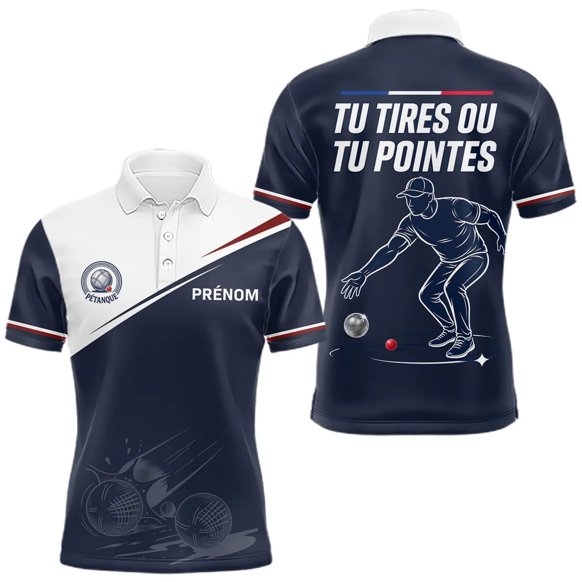Polo Bouliste Pétanque Homme Femme - Bleu Marine - Polo Homme