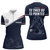 Polo Bouliste Pétanque Homme Femme - Bleu Marine - Polo Zippé Femme