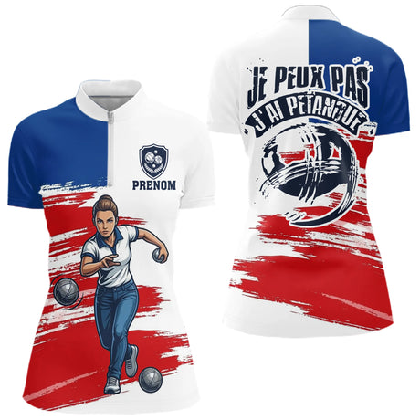 Polo Bouliste Tricolore Personnalisé - J'ai Pétanque Homme Femme - Polo Zippé Femme