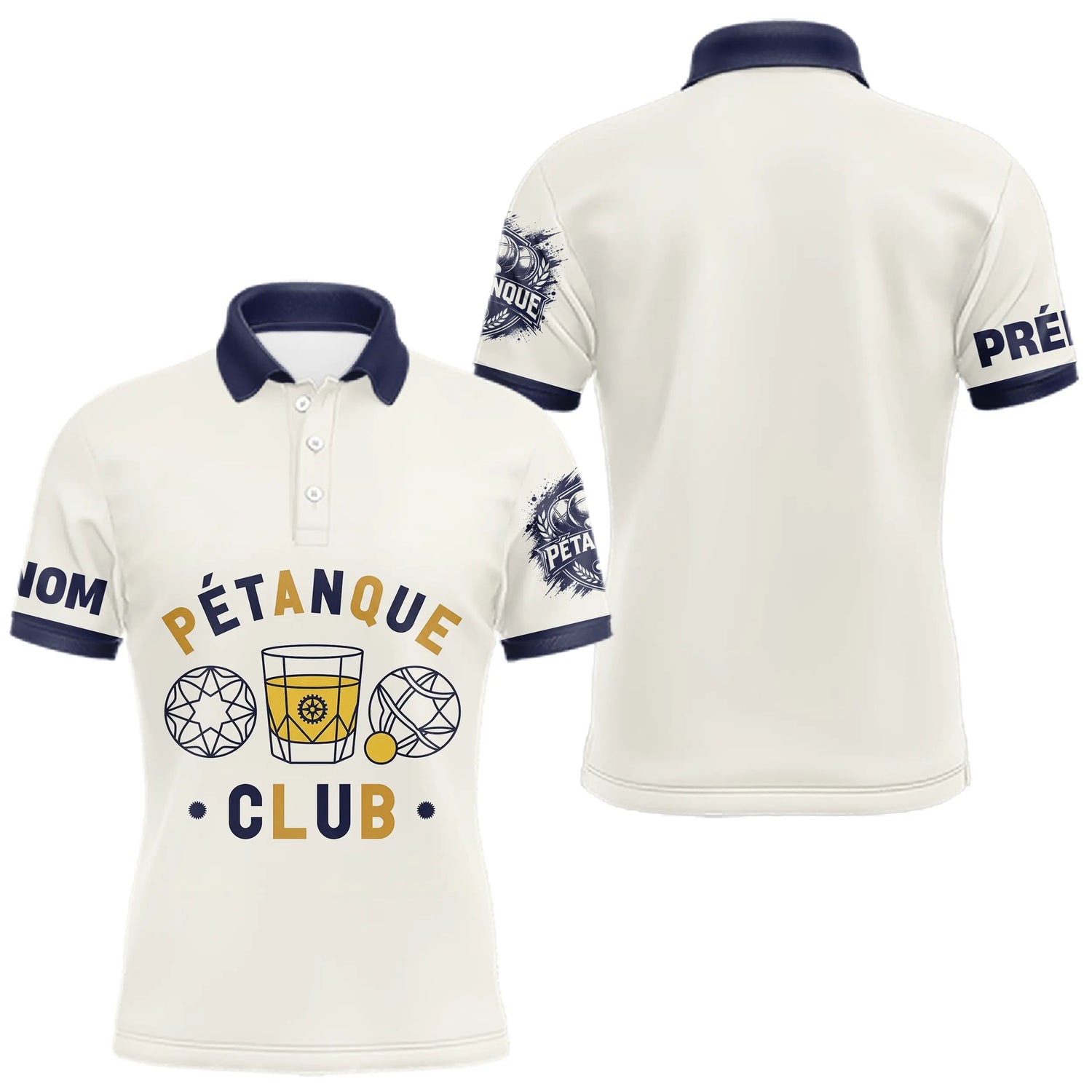 Polo Cadeau Bouliste Personnalisé - Crème & Bleu Passionnés - Polo Homme