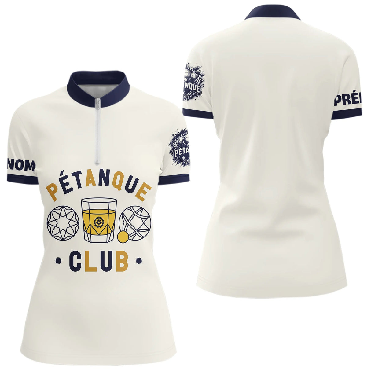Polo Cadeau Bouliste Personnalisé - Crème & Bleu Passionnés - Polo Zippé Femme