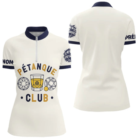 Polo Cadeau Bouliste Personnalisé - Crème & Bleu Passionnés - Polo Zippé Femme