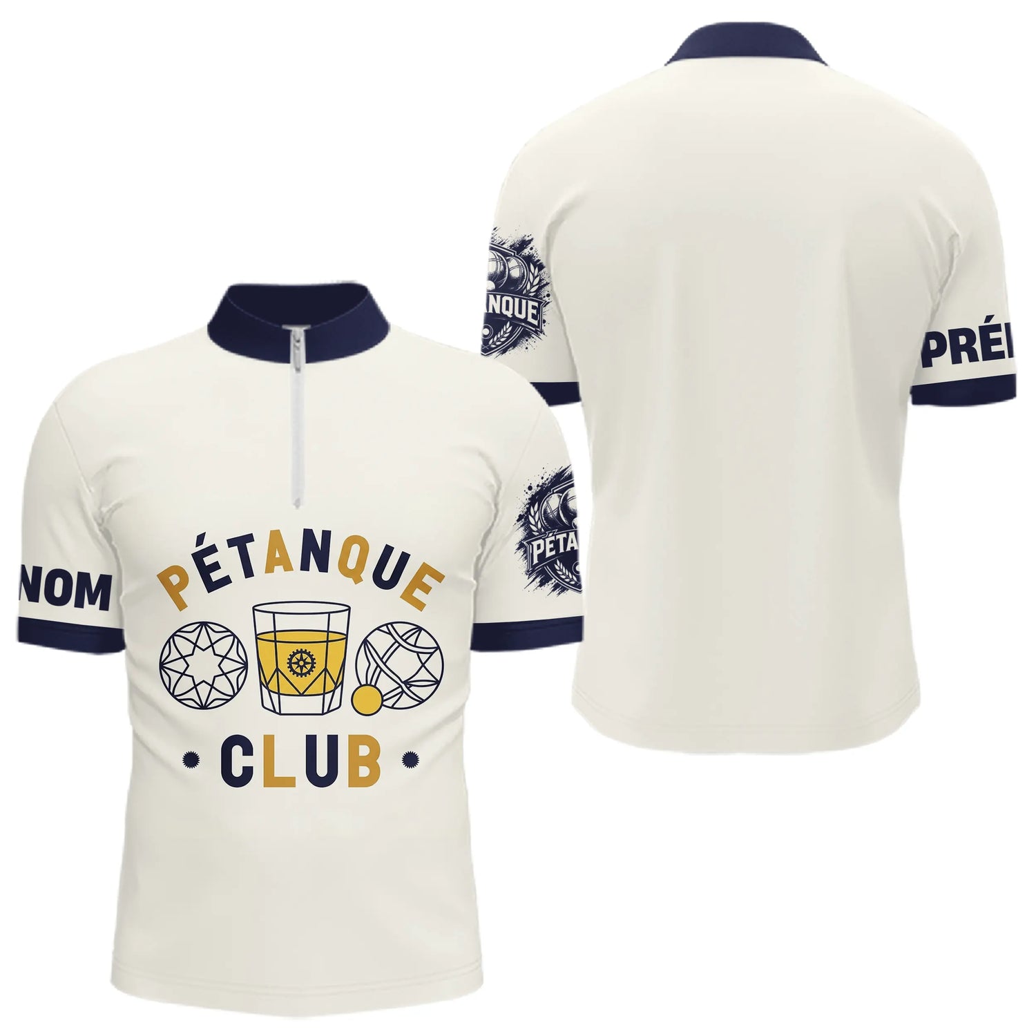 Polo Cadeau Bouliste Personnalisé - Crème & Bleu Passionnés - Polo Zippé Homme