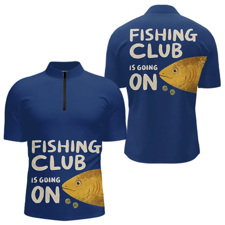 Polo Cadeau Pêche "Fishing Club" - Bleue Personnalisé - Polo Zippe Homme