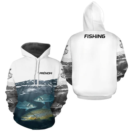 Polo Cadeau Pêche Personnalisé Prénom - Blanc & Bleu Truite - Hoodie Homme