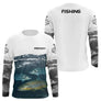 Polo Cadeau Pêche Personnalisé Prénom - Blanc & Bleu Truite - Long Sleeves Homme
