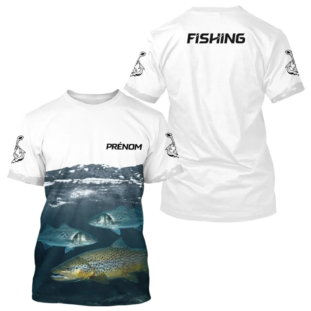Polo Cadeau Pêche Personnalisé Prénom - Blanc & Bleu Truite - T-Shirt Homme