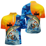 Polo Cadeau Pêcheur Brochet - Orange & Bleu Personnalisable - Polo Zippé Homme