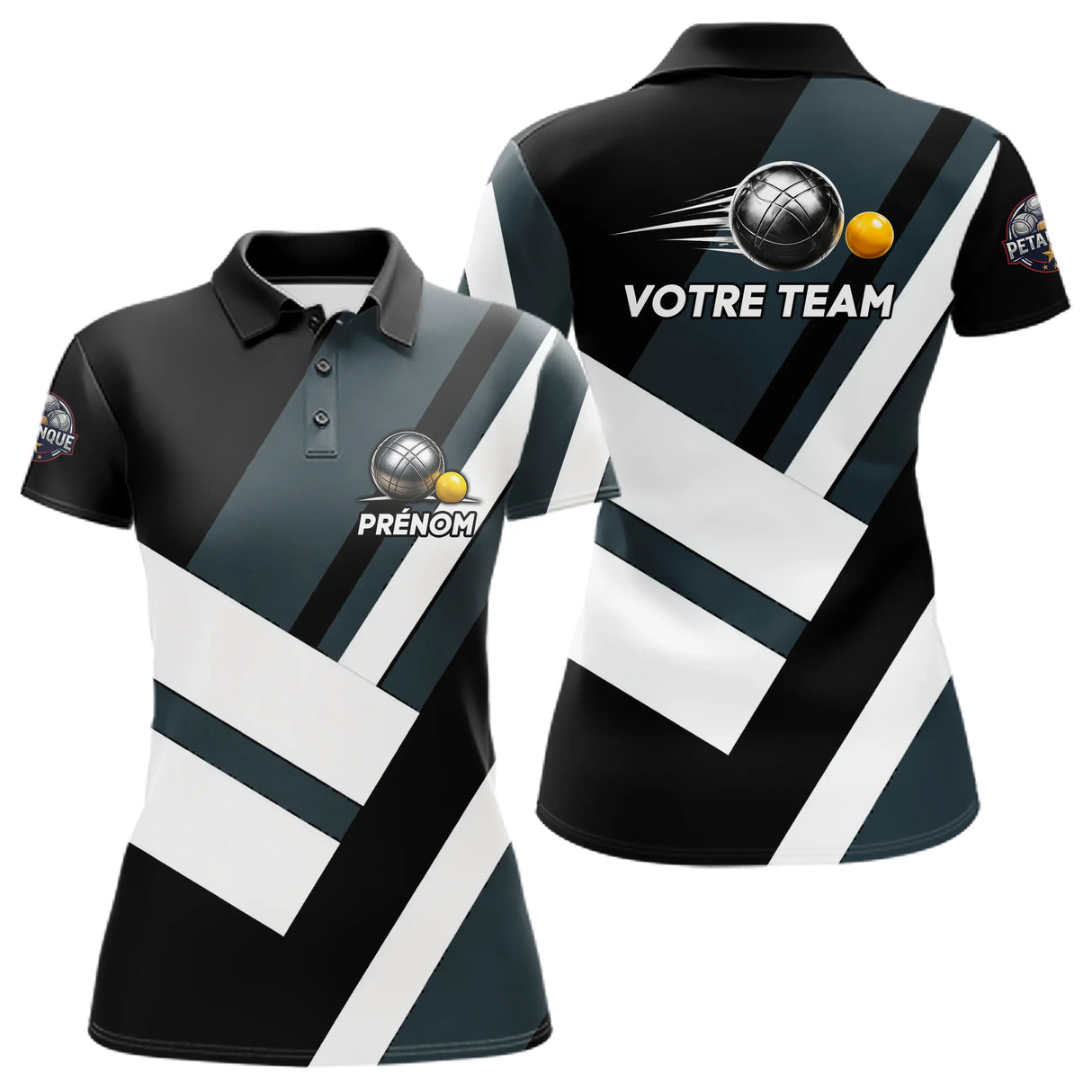 Polo Cadeau Pétanque - Boules Noir & Gris Équipe - Polo Femme