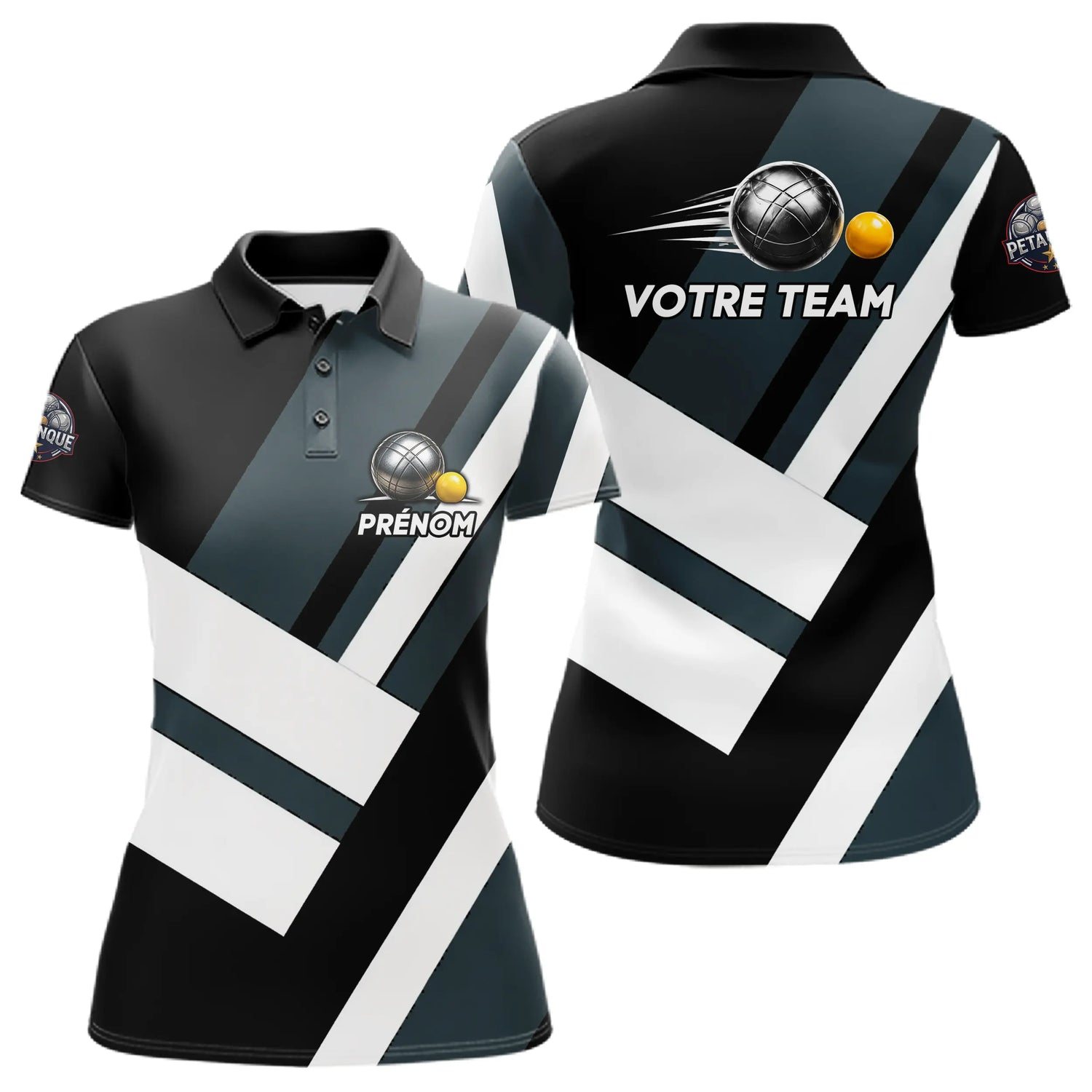 Polo Cadeau Pétanque - Boules Noir & Gris Équipe - Polo Femme