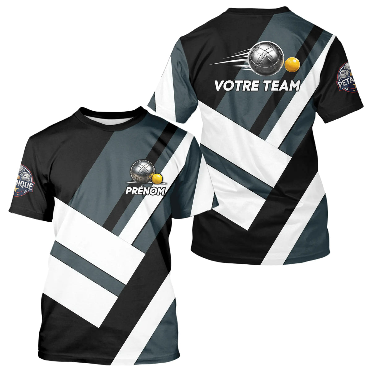 Polo Cadeau Pétanque - Boules Noir & Gris Équipe - T-Shirt Homme