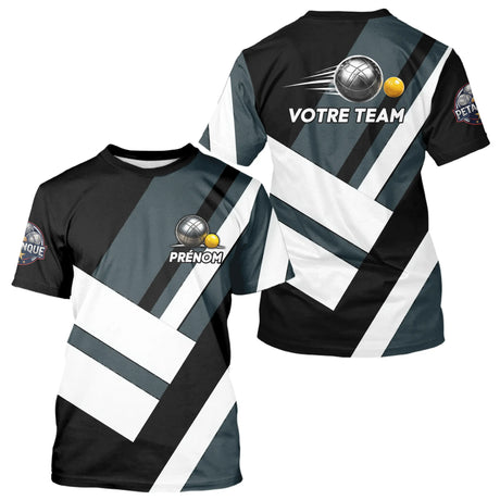 Polo Cadeau Pétanque - Boules Noir & Gris Équipe - T-Shirt Homme
