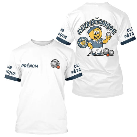Polo Cadeau Pétanque - Bouliste Blanc & Bleu Personnalisé - T-Shirt Homme