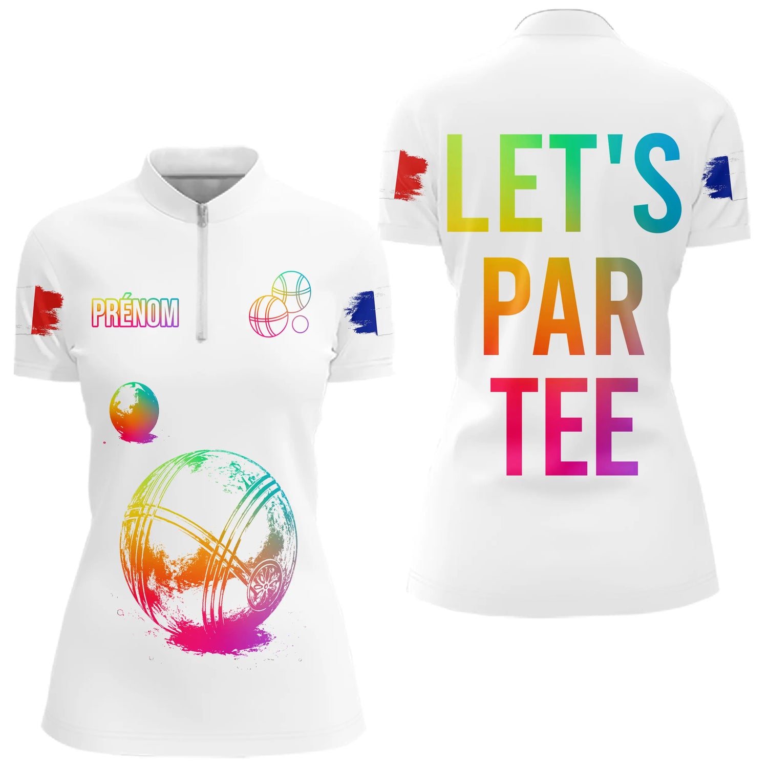 Polo Cadeau Pétanque Boules - Passion Blanc Multicolore - Polo Zippé Femme