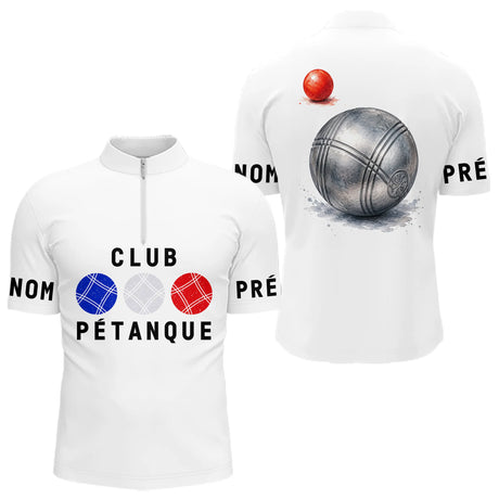 Polo Cadeau Pétanque Homme Femme - Français Bleu Blanc - Polo Zippé Homme
