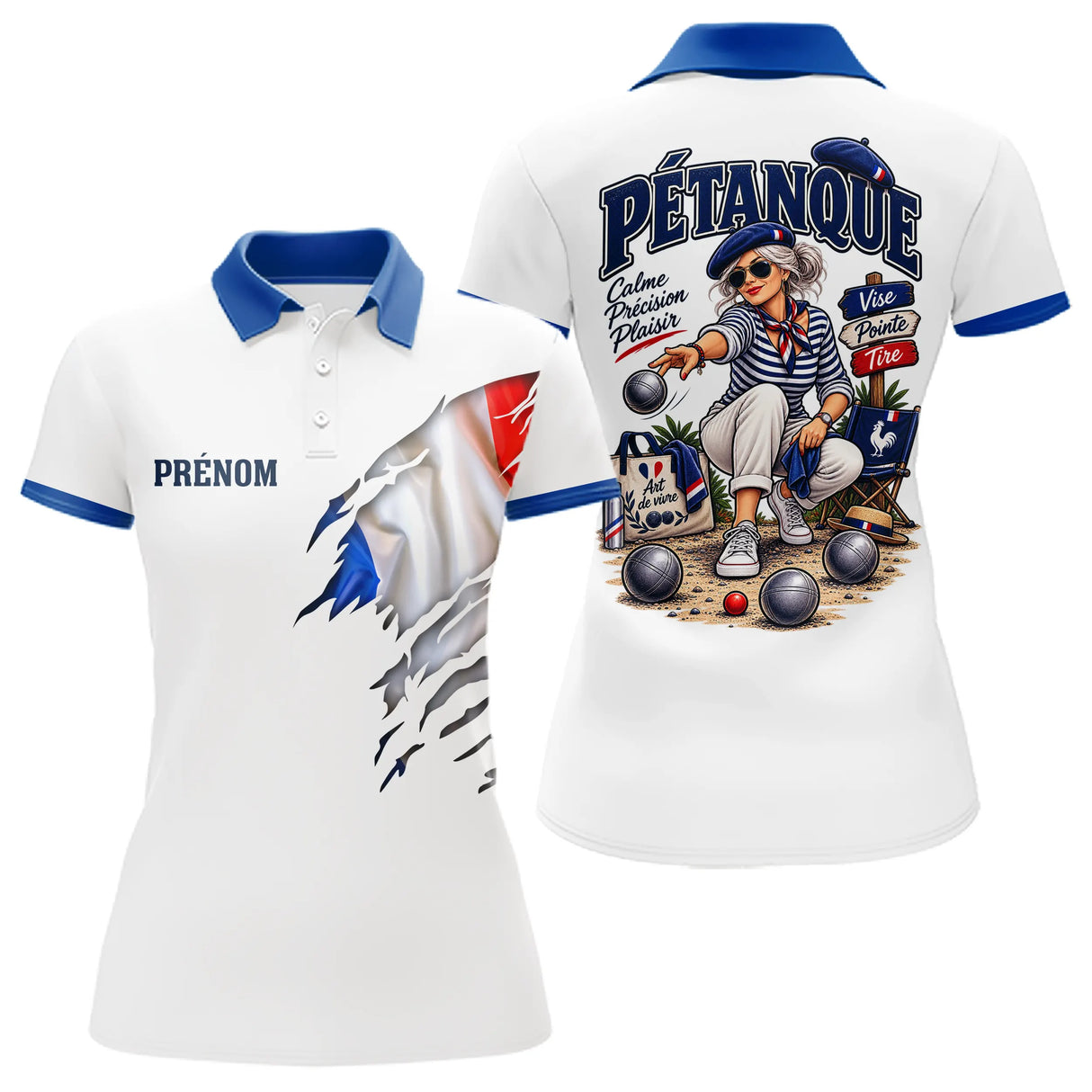 Polo Cadeau Pétanque Homme Femme - Passion Drapeau Français - Polo Femme